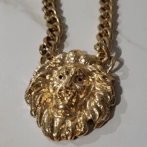 VINTAGE LION FACE PENDANT CHARM CHAIN NECKLACE